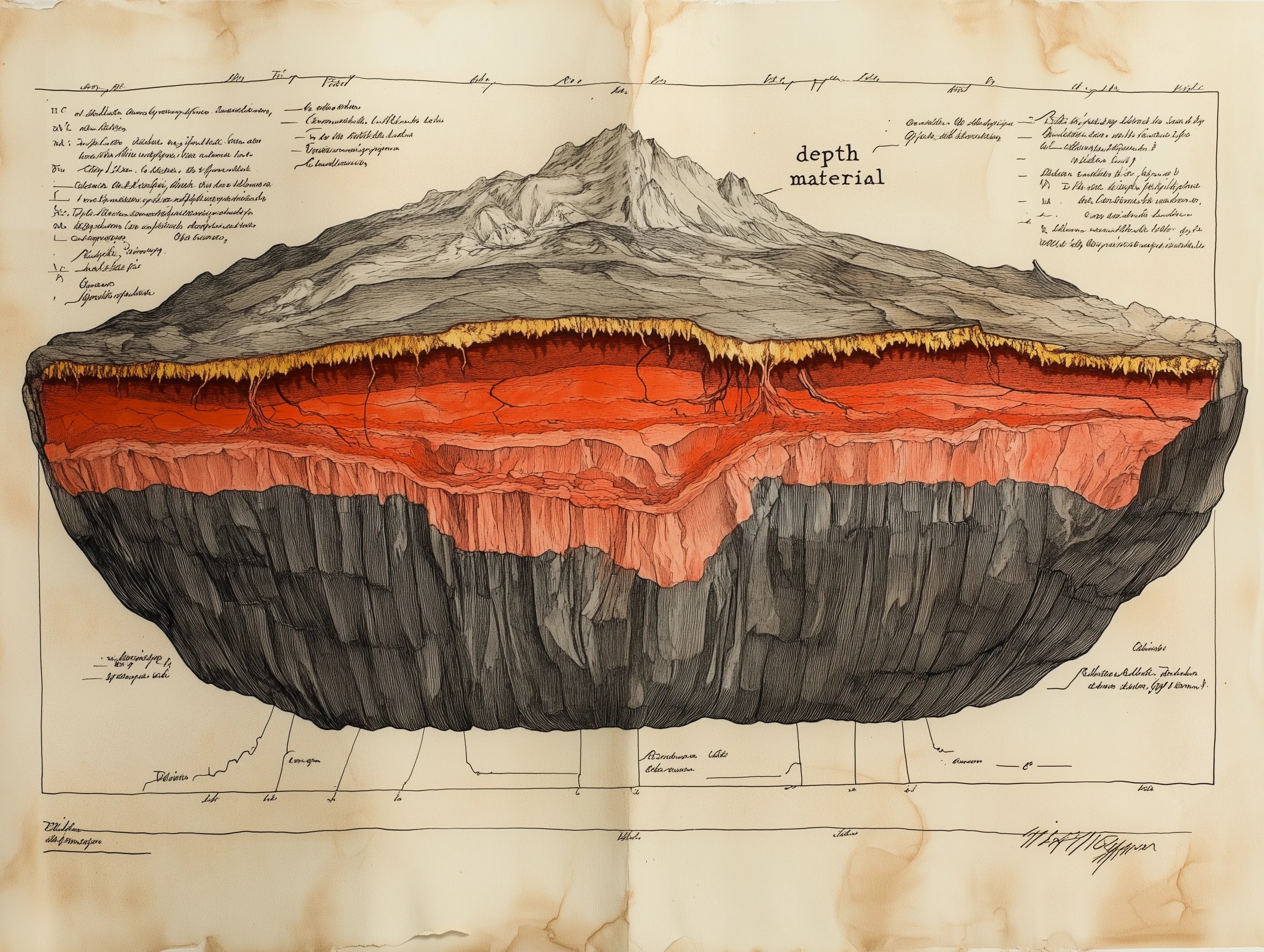 Kīlauea volcano cross-section — 19th century geological survey illustration